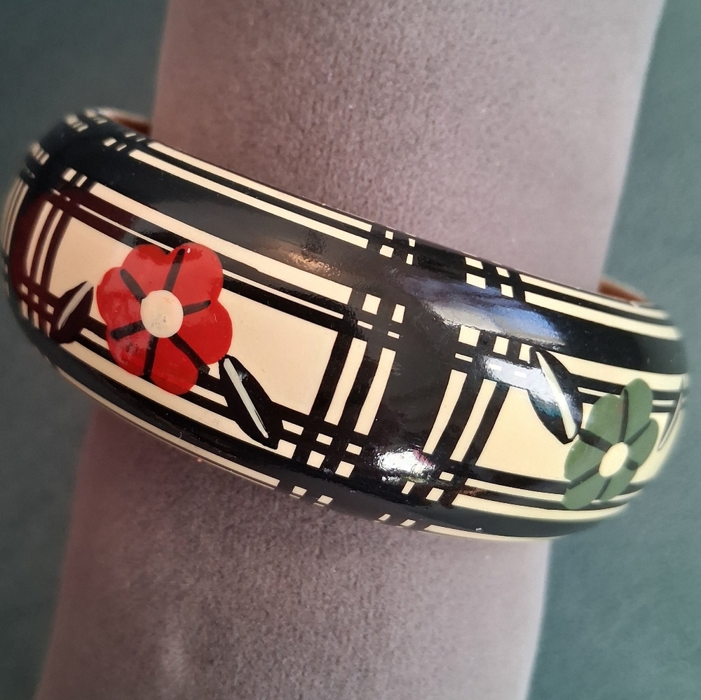Floral Plaid Bangle Bracelet
